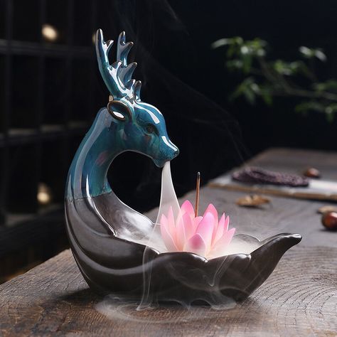 Ceramic Deer, Lotus Incense, Frankincense Resin, Backflow Incense Burner, Backflow Incense, Cerámica Ideas, Burning Incense, Deer Design, Incense Sticks Holder