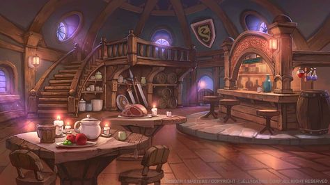 ArtStation - Mobile 2D artwork, Byung Cheol (FEBUD) Fantasy Kitchen, 2d Artwork, Bar Artwork, Lion's Den, Fantasy Shop, Fantasy Rooms, Fantasy Background, Anime Room, Fantasy Setting