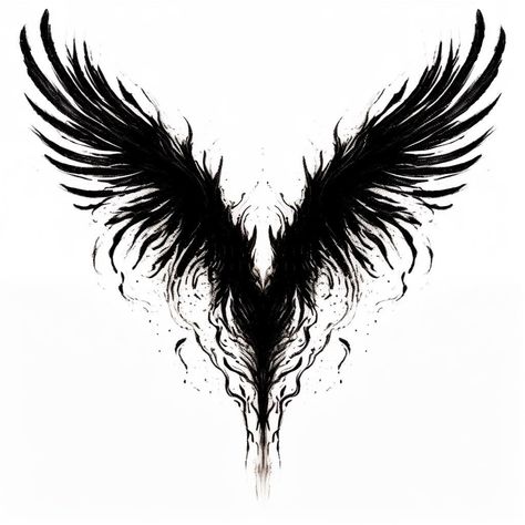 Tattoo Ideas With Wings, Black Wings Tattoo On Back, Female Fallen Angel Tattoo, Knee Wings Tattoo, Abstract Wing Tattoo, Black Wings Drawing, Crow Wings Tattoo, Black Wings Tattoo, Goth Neck Tattoo