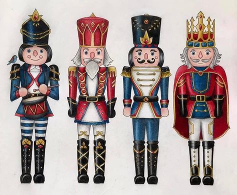 Vintage Christmas Nutcracker, Nutcracker Christmas Drawing, Nutcracker Painting Ideas, The Nutcracker Art, Nutcracker Drawing, Nutcracker Image, Johanna Basford Christmas, Nutcracker Christmas Decorations, Basford Coloring