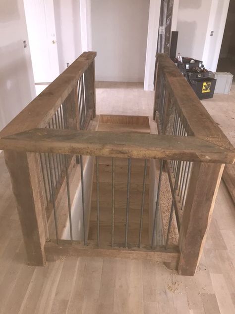 Albert's Beams with rebar for a stair landing Barndominium Lofts, Open Stair Case, Rebar Railing, Carport Modern, Barn With Living Quarters, Rustic Stairs, Metal Barn Homes, Barn Homes Floor Plans, Metal Building Home