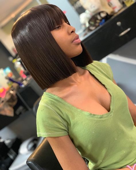 Chinese Bang Bob, Chinese Bob Hairstyles, Bang Bob, Cute Weave Hairstyles, Chinese Bangs, Quick Weave Bob, Sew In Wig, Black Bob Hairstyles, Black Hairstyles With Weave