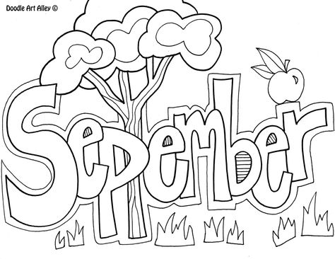 September Coloring Page September Coloring Sheets, Months Drawing, Classroom Doodles, September Colors, A Coloring Page, School Coloring Pages, 9 September, Fall Coloring Pages, Month Colors