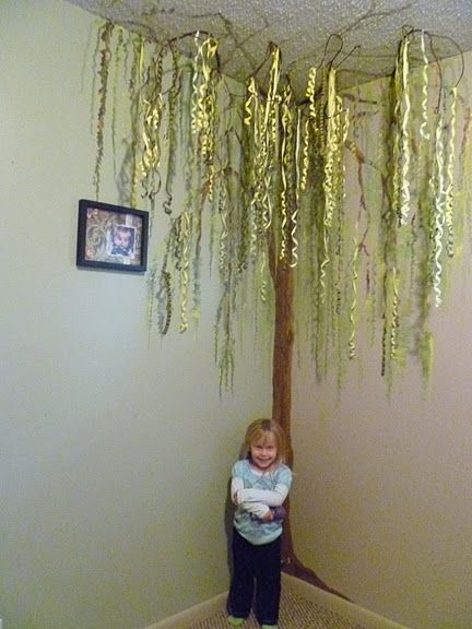 Tree Ceiling Design, Willow Tree Wall Painting, Painting A Tree On A Wall, 3d Tree Painting, Willow Decor, Willow Tree Tattoo, Ribbon Leaves, Nursery Tree, Willow Tree Tattoos