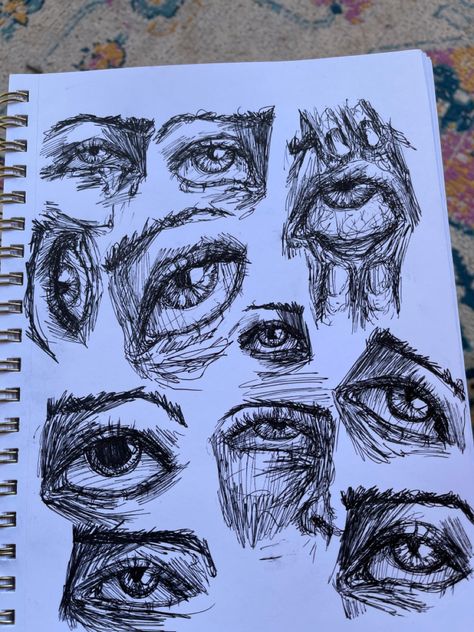 Grunge Art Eyes, Page Of Eyes Drawing, Grunge Eyes Drawing, Things To Sketch When Bored, Aesthetic Art Dark, Bored Sketch, Paul Donnelly, Grunge Sketch, Like Us Series