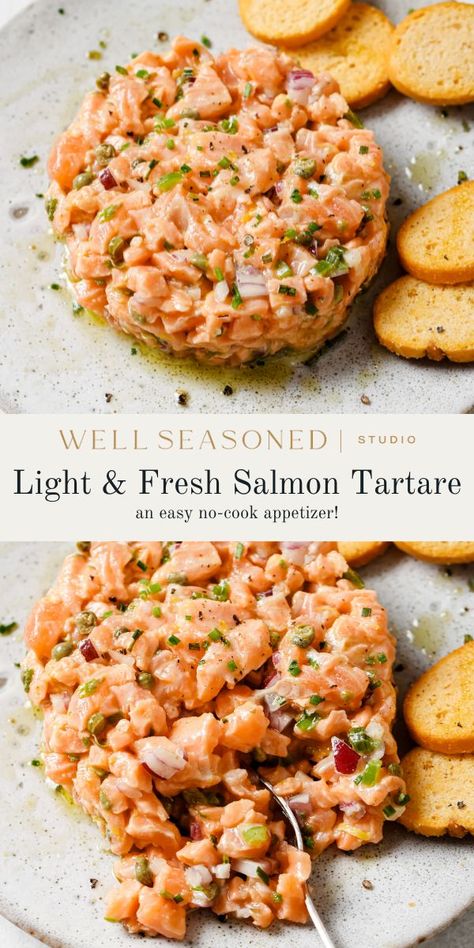 Appetizer Recipes Salmon, Salmon Tartare Recipe, Quebec Food, Salmon Tartar, Naturally Whiten Teeth, Salmon Appetizer Recipes, Sashimi Recipe, Tartare Recipe, Salmon Appetizer