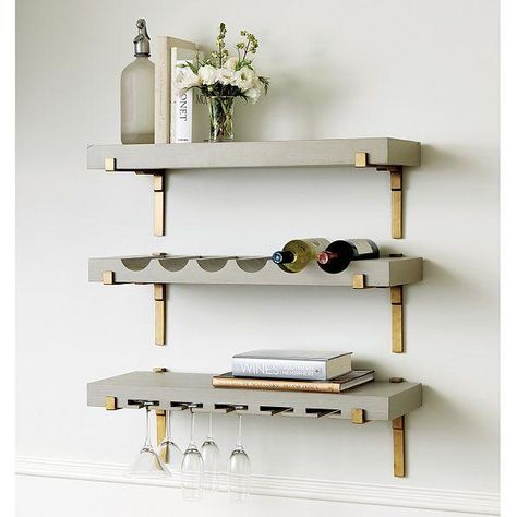 Giana Gray Gold Bar Shelf Wine Bottle Shelf, Bar Furniture For Sale, Bar In Casa, Bar Shelves, Diy Home Bar, Bar Shelf, Wine Shelves, Contemporary House Design, Ballard Designs