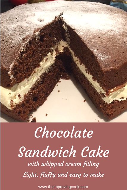 Chocolate Sandwich Cake with whipped cream filling Cake Strawberry Decoration, Sandwich Cake Recipe, Biscoff Cupcakes, Whipped Cream Filling, Cake With Whipped Cream, Afternoon Tea Recipes, Sweetened Whipped Cream, Cake Strawberry, Sponge Cake Recipes