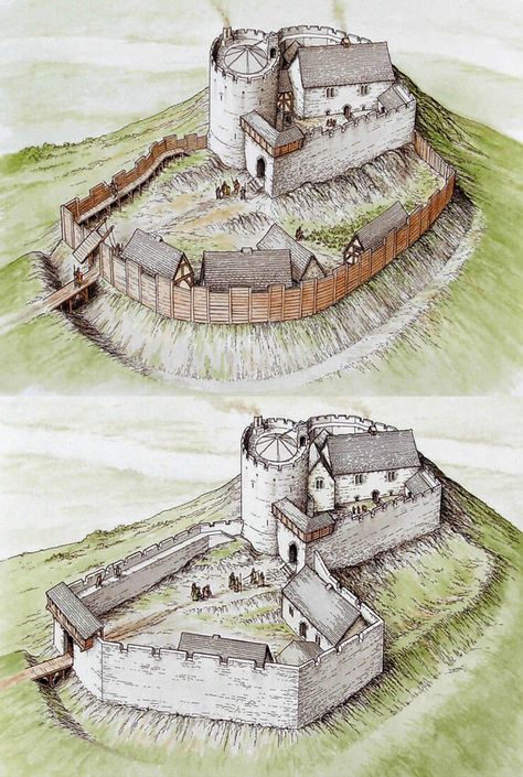 Early Medieval Castle, Medieval Training Grounds, Fortress Drawing, Dryslwyn Castle, Medieval Castle Layout, Castles Medieval, Fortification Architecture, Castle Concept, Medieval Landscape