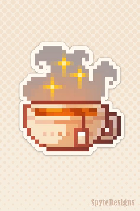 Pixel Art Tea Cup, Tea Pixel Art, Tea Cup Aesthetic, Pixel Art Food, Pixel Art Sticker, Cup Aesthetic, Perler Creations, 8bit Art, Pixel Drawing