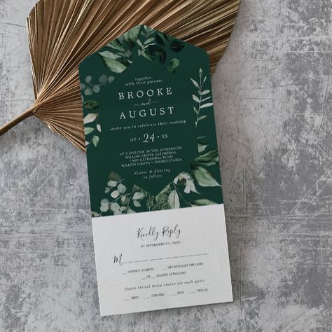 Emerald Greenery | Green Wedding All In One Invitation Mountain Theme Wedding, Casual Wedding Invitations, Popular Wedding Invitations, Square Wedding Invitations, Wedding Autumn, Budget Wedding Invitations, Boho Watercolor, Dark Hunter, Greenery Wedding Invitations