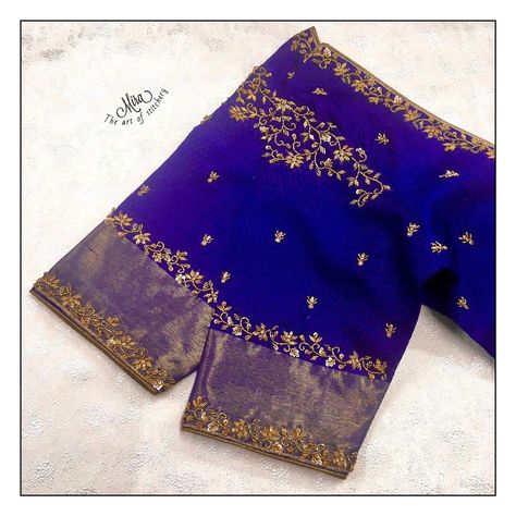 Simple And Latest Maggam Works, Maggam Blouses Simple, Blue Blouse Designs Simple, Blouse Magam Designs Latest, Ikkat Saree Blouse Designs Work, Simple Embroidery Designs Blouse For Silk Saree, Blue Silk Saree Blouse Designs, Work Blouses Maggam Latest, Latest Cutwork Blouse Designs