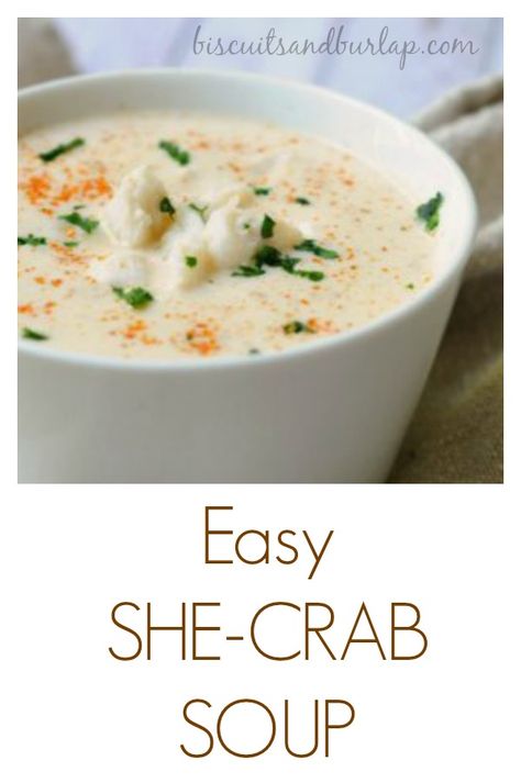 You'll love this creamy low country classic. She-Crab Soup is easier than you think to make and you'll impress everyone! #shecrabsoup #crab #crabrecipes #soup #seafoodsoup #lowcountry #lowcountryrecipes #charlestonrecipes She Crab Bisque Recipe, Low Country Recipes, Best Cream Of Crab Soup Recipe, She Crab Soup Recipe, Cream Of Crab Soup Recipe, Cream Of Crab, Crab Soup Recipe, Crab Soup Recipes, She Crab Soup