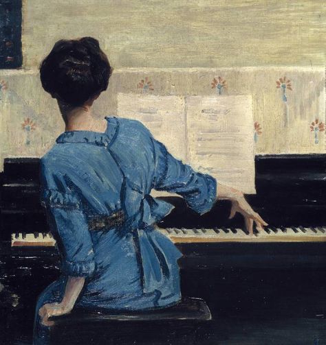 Playing The Piano, The Piano, Blue Dress, Piano, A Woman, Music, Blue