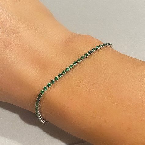 Excited to share this item from my #etsy shop: Emerald Green Tennis Bracelet, Simulated Green Emeralds, White Gold, Dainty Green Bracelet, May Birthstone Gift, Good Fortune and Youth