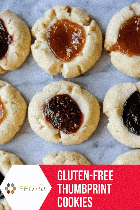 Recipes With Jam, Gluten Free Thumbprint Cookies, Thumbprint Cookie Recipes, Gluten Free Holiday Cookies, Gluten Free Bbq, Jam Thumbprint Cookies, Gluten Free Shortbread, Thumbprint Cookie, Gluten Free Christmas Cookies