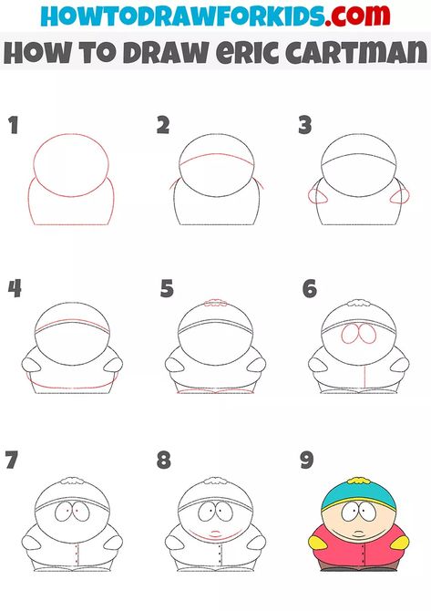 Southpark Drawing Easy, Eric Cartman Painting, Southpark Characters Drawing, Easy Character To Draw, Easy South Park Drawings, South Park Drawing Ideas, How To Draw South Park, Eric Cartman Drawing, How To Draw South Park Characters