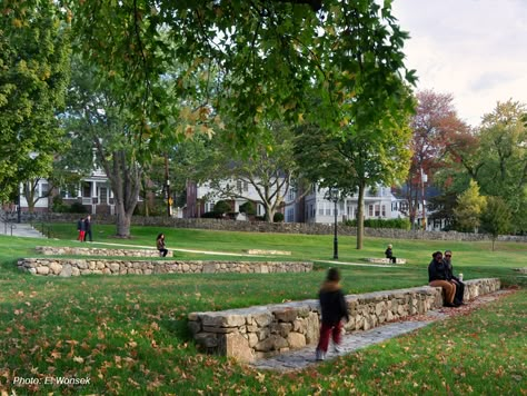 Field Stone Wall, Meandering Path, Terraced Landscaping, Stone Park, Landform, Washington Park, Park Landscape, Cambridge Ma, Landscape Architecture Design