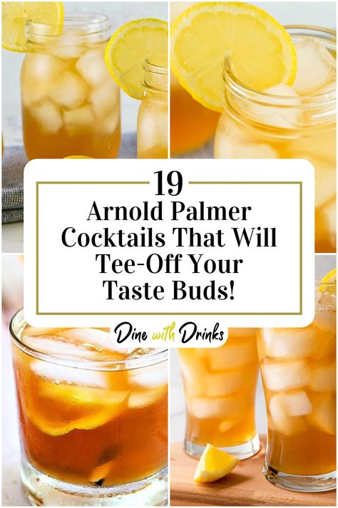 Collage of 4 arnold palmer cocktails. Bourbon Mixed Drinks Easy, Spiked Arnold Palmer Recipe, Everclear Drinks, Arnold Palmer Drink Non Alcoholic, Arnold Palmer Recipe, Bourbon And Lemonade Cocktail, Spiked Arnold Palmer, Arnold Palmer Drink Alcohol, Arnold Palmer Cocktail