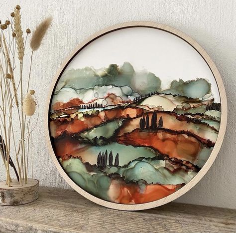 Alcohol Ink Landscape, Alcohol Ink Art Techniques, Alcohol Ink Tiles, Alcohol Ink Crafts, Room Artwork, Quaint Cottage, Cypress Trees, Alcohol Ink Painting, Visual Poetry