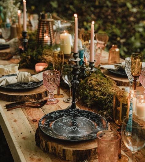 Forest tablescape of dreams via ⁠ @cathymcgovern_carrowlane, tag someone who would love to dine there 🌲💛🕯⁠ ⁠ Link in Bio to Shop… | Instagram Forest Tablescape, Tag Someone Who, Tag Someone, Yule, Tablescapes, Link In Bio, Dinnerware, Forest, Table Decorations