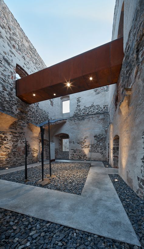 Ruins Architecture, Renovation Architecture, Steel Beams, Adaptive Reuse, Glass Roof, Corten Steel, Old Building, Architectural Features, Contemporary Architecture