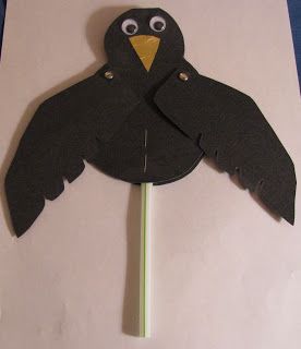 Art & Craft Projects: Thirsty Black Crow Raven Craft Preschool, Elijah And The Ravens Craft For Kids, Raven Craft For Kids, Crow Crafts, Raven Craft, Crow Craft, Flying Crow, Puppets For Kids, Fall Arts And Crafts