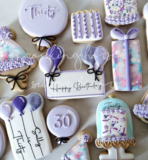 Purple Birthday Cookies, Hello 30 Birthday, 1st Grandchild, 50th Birthday Themes, Blue Sweet 16, Happy Birthday Cookie, Only Daughter, Cookies Birthday, Thirty Birthday