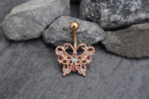 Rose Gold Belly Button Rings Butterfly Studs at MyBodiArt Rings Butterfly, Bellybutton Ring, Bellybutton Rings, Gold Belly Button Rings, Cute Belly Rings, Belly Piercings, Rose Gold Butterfly, Belly Bar, Belly Button Jewelry