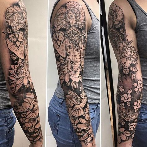 Circus Elephant Tattoos, Tattoo Sites, Cow Tattoo, Tattoo Background, Flower Tattoo Sleeve, Full Sleeve Tattoos, Arm Sleeve Tattoos, Full Sleeve Tattoo, Elephant Tattoos