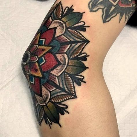 Traditional Mandala Tattoo, Tato Mandala, Resist Temptation, Traditional Mandala, Tato Tradisional, Tato Dada, Tattoo Spots, Elbow Tattoo, Traditional Tattoo Sleeve