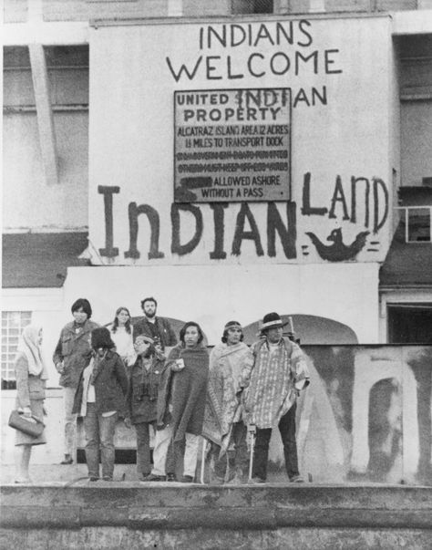 Members of the Indians of All Tribes group, occupying the former prison at Alcatraz Island, 1969 Alcatraz Island, Native American, Black And White, White, Black