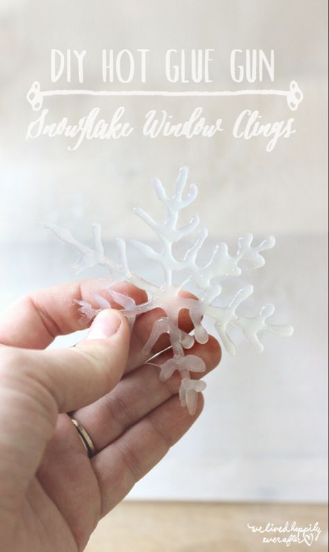 How to make Hot Glue Gun Snowflake Window Clings- an updated process! | We Lived Happily Ever After Christmas Yard Ornaments, Hot Glue Projects, Winter Wonderland Diy, Winter Wonderland Door, Snow Sleigh, Winter Wonderland Art, Hot Glue Crafts, Snowflake Door, Easy Kids Christmas