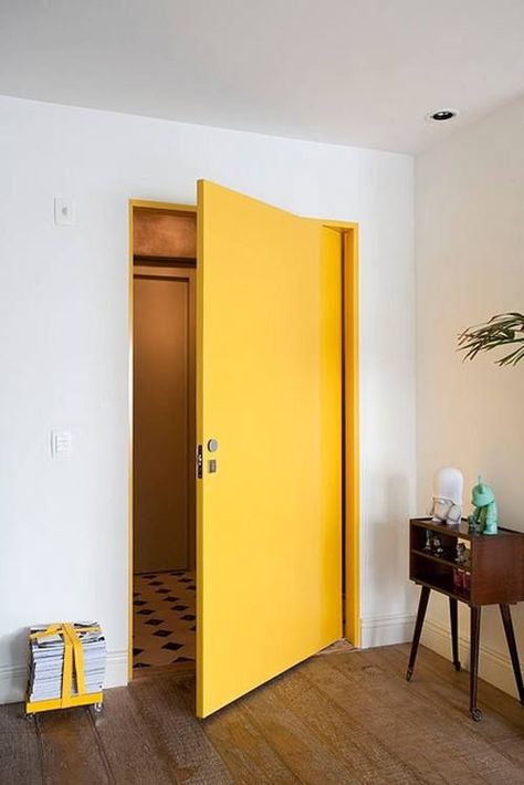 Bright doors Yellow Door, Yellow Doors, Casa Vintage, Yellow Bedroom, Hus Inspiration, Aesthetic Rooms, Interior Paint Colors, Bedroom Doors, White Room