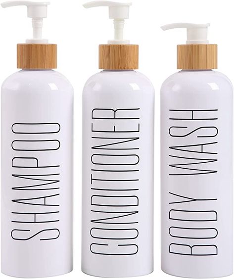 Amazon.com: HOMCDALY Shampoo and Conditioner Dispenser, 16oz 3-Pack Refillable Shampoo and Conditioner Bottles, Empty Shampoo Bottles Refillable with Bamboo Pump, Bathroom Shower Shampoo Dispenser Set : Home & Kitchen Shower Shampoo Dispenser, Guest Bathroom Essentials, Shampoo And Conditioner Dispenser, Shampoo And Conditioner Bottles, Shower Sauna, Shower Soap Dispenser, Bathroom Containers, Organize Your Bathroom, Organization Station