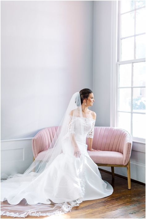 Bridal Couch Photos, Bridal Portraits At Home, Bridal Solo Poses, Bride Poses Single, Bride Sitting Poses, Bridal Session Photography, Indoor Bridal Portraits, Natural Makeup Brunette, Bridal Shoot Poses