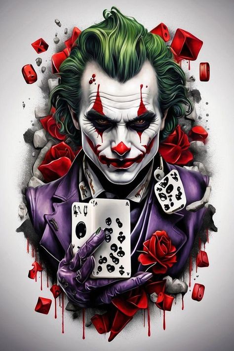 Image Joker, Joker Tattoo Design, Der Joker, Joker Images, Joker T Shirt, Clown Tattoo, Joker Artwork, Joker Pics, Cartoon Character Tattoos