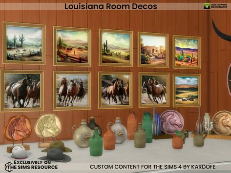 Sims 4 Cc Western Decor, Sims 4 Western Cc, Sims 4 Beds, Western Wall Decor, Native Artwork, Cowboy Decorations, Western Paintings, Sims 4 Cc Furniture, Room Deco