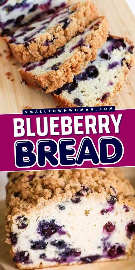 A simple breakfast idea in just a few steps! It's also a delicious snack recipe. Not only is this quick bread moist, but it is also loaded with fresh blueberries and finished with a crumb topping. Indulge in a slice of this homemade blueberry bread today! Moist Blueberry Bread, Homemade Blueberry Bread, Fresh Blueberry Recipes, Blueberry Bread Recipe, Strawberry Bread, Breakfast Bread Recipes, Coconut Bread, Blueberry Bread, Simple Breakfast