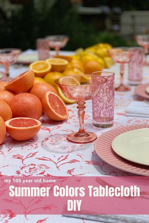 Summer Colors Tablecloth DIY Citrus Table, Tablecloth Diy, 100 Year Old Home, Mommy Diy, Rose Bowl Flea Market, Diy Tablecloth, Diy Placemats, Flat Pan, Cinderella Pumpkin