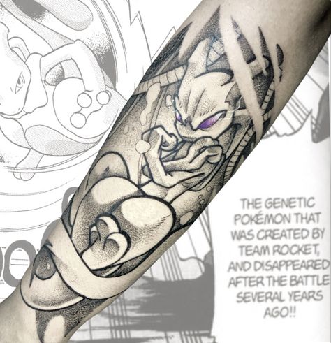 Pokemon Leg Tattoo, Pokemon Forearm Tattoo, Mewtwo Tattoo, Pokemon Tattoo Design, Mew Tattoo, Pokemon Sleeves, Tattoo Pierna, Outer Forearm Tattoo, Mew And Mewtwo