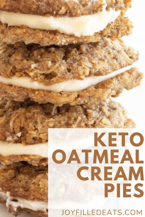 Keto Oatmeal Cream Pies, Keto Cookies And Cream, Keto Oatmeal Cookies, Macro Desserts, Thm Deserts, Whoopi Pies, Thm Cookies, Low Carb Oatmeal, Gourmet Gluten Free