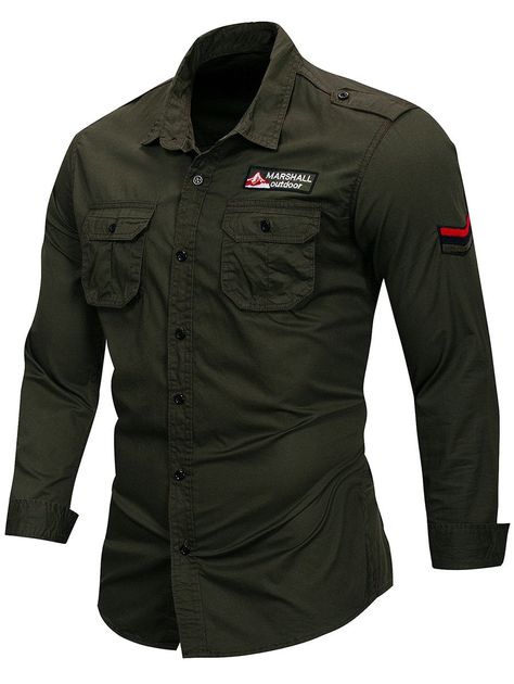 Kemeja Denim, Military Style Shirts, Military Shirt, Cargo Shirts, Long Sleeve Casual Dress, Military Men, Shirt Dress Casual, Golf Sport, Work Shirts