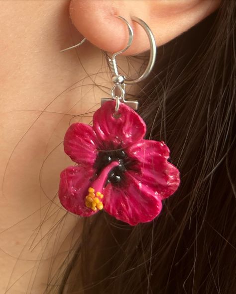 Our first pair of Nanascocaine earrings! Hibiscus earrings will be available 🌺 Perfect for your summer holiday outfits!!! Sterling silver earring with clay and diamanté charm. #nanascocaine #jewellerydesign #claycharms #claycharmsforsale #jewellerybrand #vintage #vintagejewelry #customjewelry #customjewelrybusiness #charms #maximaliststyle #londonjewellery #summer #hibiscus #earrings #handmadeearrings #flowerearrings #flowers #summerstyle #holidayoutfit Hibiscus Clay Earrings, Hibiscus Earrings, Summer Hibiscus, Maximalist Style, Summer Holiday Outfits, Clay Charms, Silver Earring, Summer Holiday, Flower Earrings