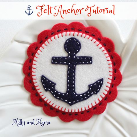 Use this simple and free tutorial to make a nautical felt anchor and create coasters, christmas ornaments, bookmarks and more. Felt Templates, Hair Clip Holder, Candle Mat, Christmas Mouse, Felt Decorations, Embroidery Patterns Free, Fabric Projects, Felt Christmas, Felt Ornaments