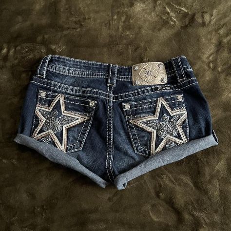 Cybery2k star miss me micro shorts. Y2K 2000s grunge... - Depop Y2k Grunge Shorts, Baddie Y2k Outfits, Micro Shorts Outfit, Black Y2k Outfits, Short Shorts Outfit, Brown Y2k Outfit, 2000s Shorts, Y2k Jean Shorts, Y2k Outfits Black Women