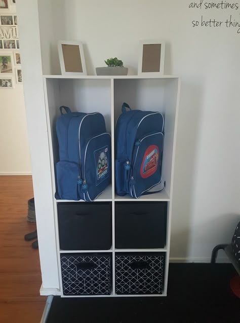 Kmart School command centre School Bag Storage, Small Apartment Decorating Ideas, Diy Command Center, Ideas Habitaciones, School Storage, Apartment Decorating Ideas, Stationary Organization, Organisation Hacks, Decorating Ideas On A Budget