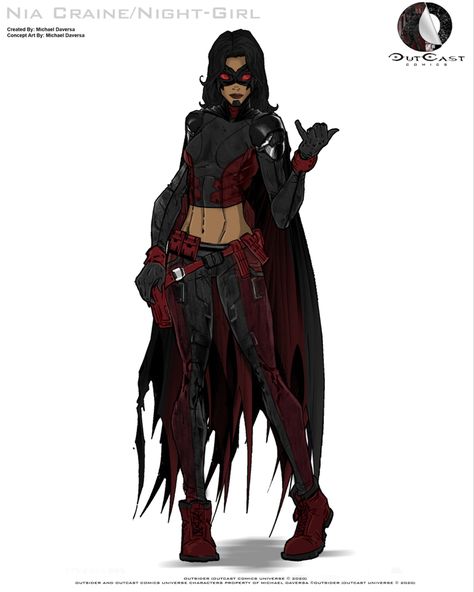 Gothic Superhero Outfit, Anti Hero Suit Design, Red And Black Hero Suit, Villan Clothes Design, Goth Hero Costume, Mcu Oc Suit, Masked Superhero Character Design, Goth Superhero Character Design, Villian Suits Designs Female