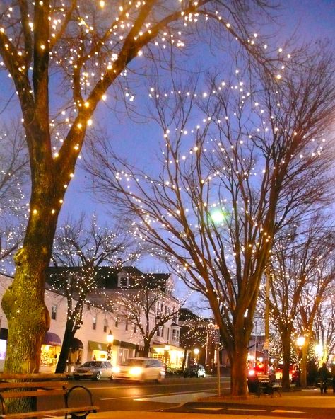 Main Street, Ridgefield CT .  Romantic Winter Wonderland! Ridgefield Ct, Christmas Small Town Aesthetic, Winter In Connecticut, Connecticut Aesthetic, Small Town Main Street, Mystic Connecticut Winter, Small Town America Main Street, Small Towns Usa, Traditional Colonial