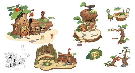 ArtStation - Forest House, Nara Forest Village, House Cartoon, Environment Props, Cartoon House, Props Art, Isometric Art, House Illustration, Game Concept Art, Forest House